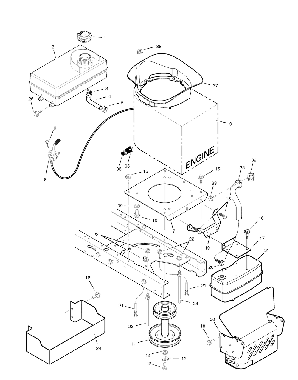 Engine Mount Diagram and Parts List for 425622X50C 2007 Briggs and Stratton Lawn Tractor